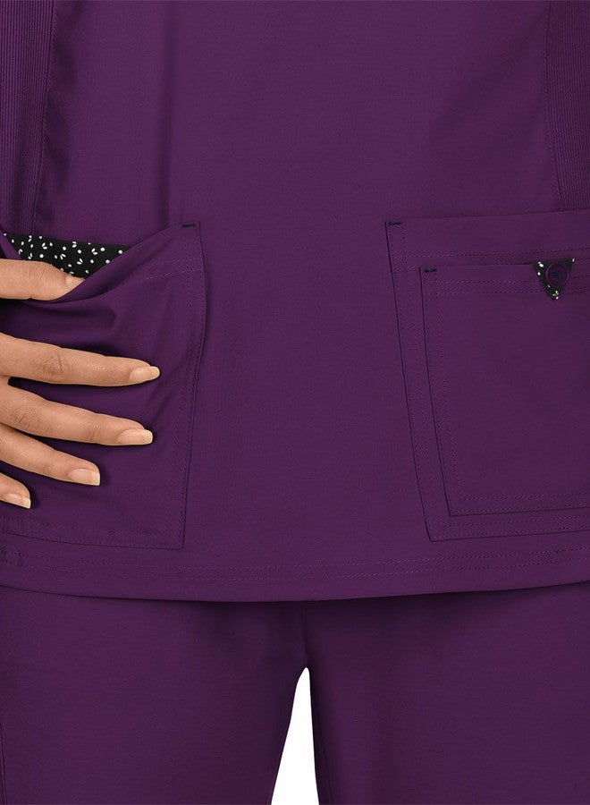 KOI Basics Katie Women's 4-Pocket Mock-Wrap Scrub Top Eggplant Large - Image 3